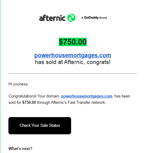 unessghz's tweet image. Alhamdulillah, just sold powerHouseMortgages .com via @afternic!
HT: 4 months 
Congrats to the new owner
Shoutout to @kasmiyouness1, @KehelAyyoub &amp;amp; @dnrater
#DomainName #Domaining #Afternic #DomainSale #Flip
