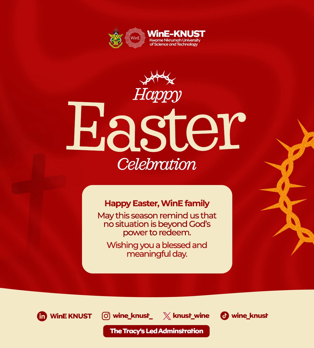 May this season of sacrifice and renewal fill you with peace and renewed strength. 

And as you rest and prepare for the exams ahead, may you be filled with clarity and confidence. You are capable and you will surely excel🤭
Have a wonderful Easter celebration, fine WinE🤍