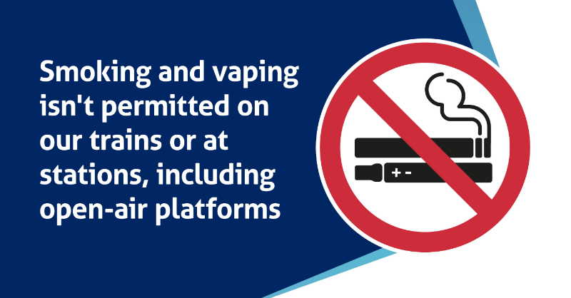 ScotRail's tweet photo. 🚭 Smoking and vaping are not allowed on our trains or in any part of our stations, including open-air platforms.   #NoSmoking #NoVaping https://t.co/rShNQtCXlr