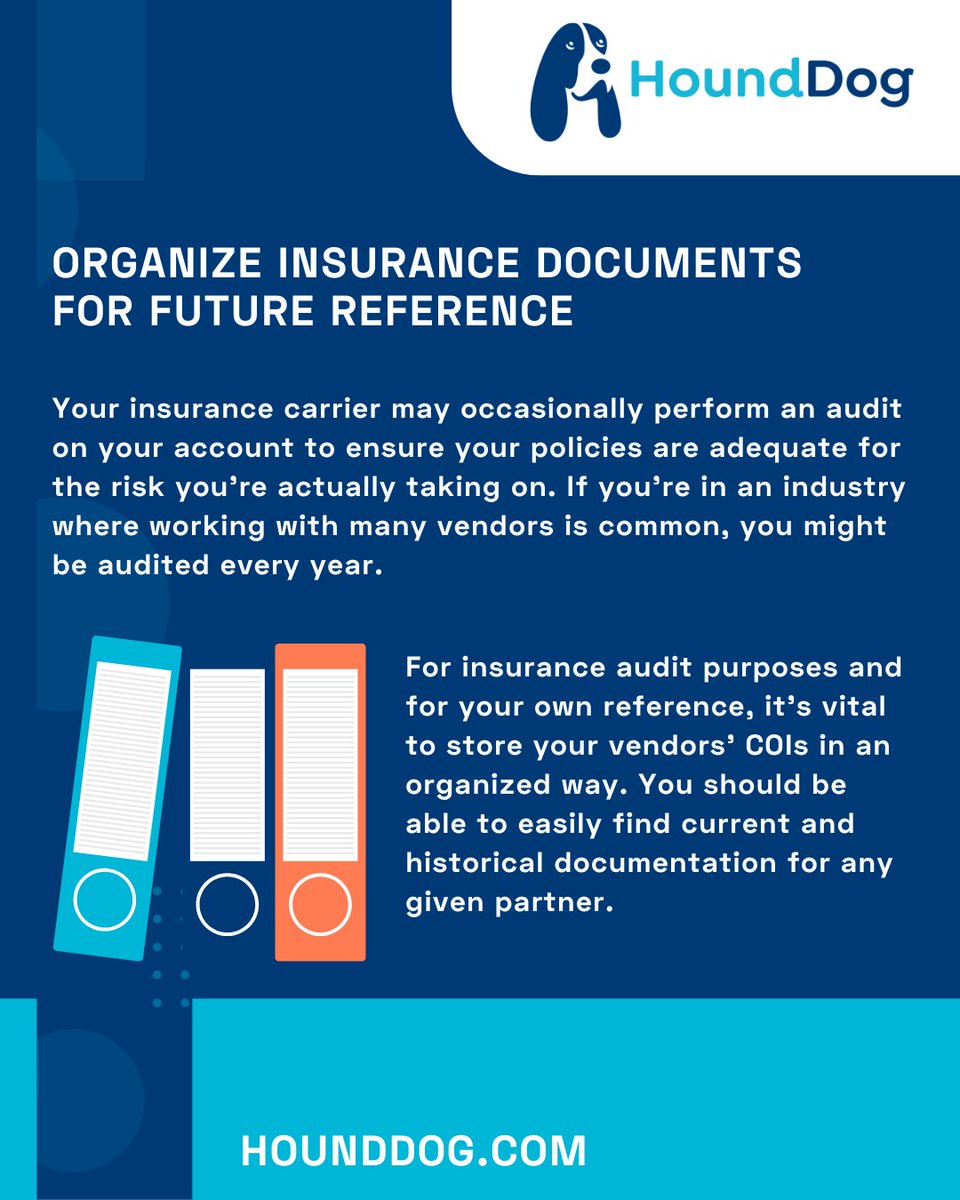 Staying audit-ready doesn’t have to be complicated.

HoundDog keeps your vendors’ COIs organized, accessible, and ready when you need them, no digging required. 📁✔️

Because when audits happen, you’ll want everything in one place.

#HoundDogTracksIt