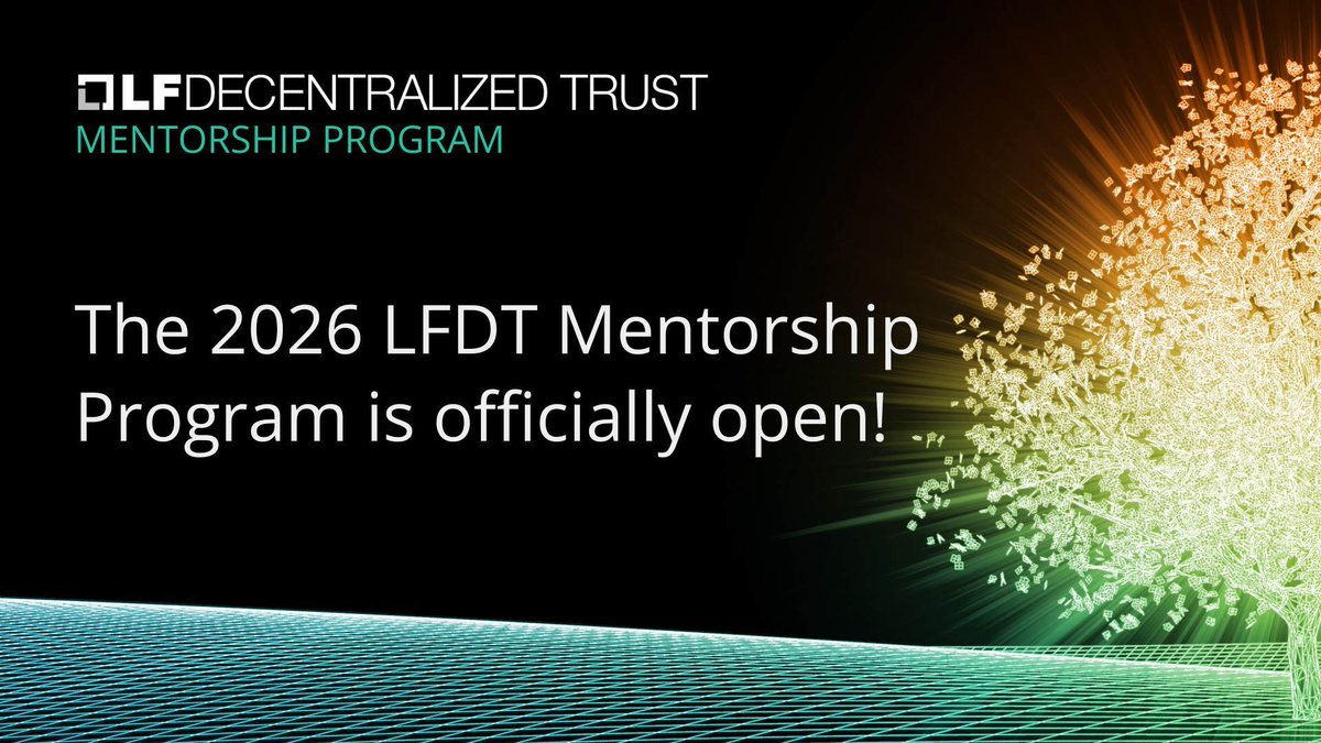 lfdecentralized's tweet photo. Applications for the 2026 #LFDT Mentorship Program are now open. Mentees work with maintainers on production-grade open source projects across the ecosystem.

Apply on LFX Mentorship by May 8, 2026.

🔗 https://t.co/0K2Bq6g2Hw

#LFDecentralizedTrust #OpenSource #Mentorship https://t.co/WOlhANBvpe