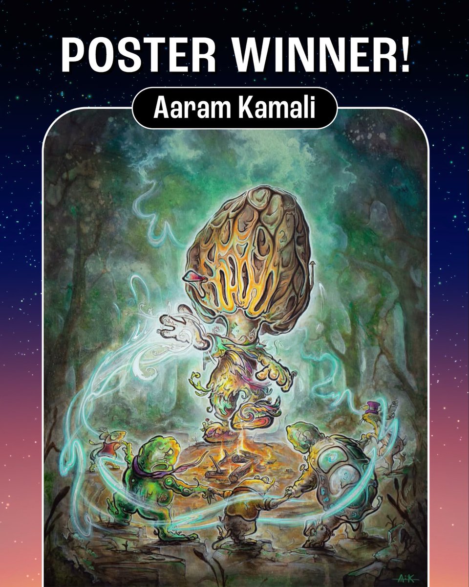 ATLMushroomFest's tweet photo. Congrats Aaram Kamali @kuhmaliart for winning our official festival poster competition!

We’re honored to feature Aaram’s artwork as the very 1st official poster. His piece beautifully captures the creativity, community and spirit that make this festival so special

#ATLMushFest https://t.co/bdGdLkVazk