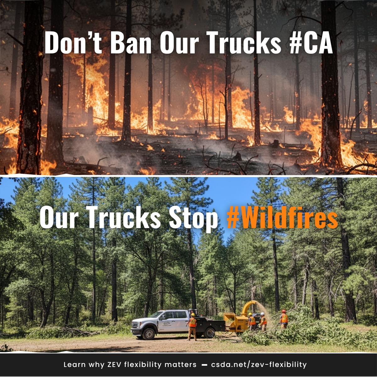 CSDAdistricts's tweet photo. CARB must provide exemptions for vehicles critical to firefighting. Wildfire prevention depends on diesel-powered trucks that haul 15,000-pound loads into remote terrain. CARB-compliant vehicles lack necessary range and reliability for this work. Public comment ends APRIL 17.