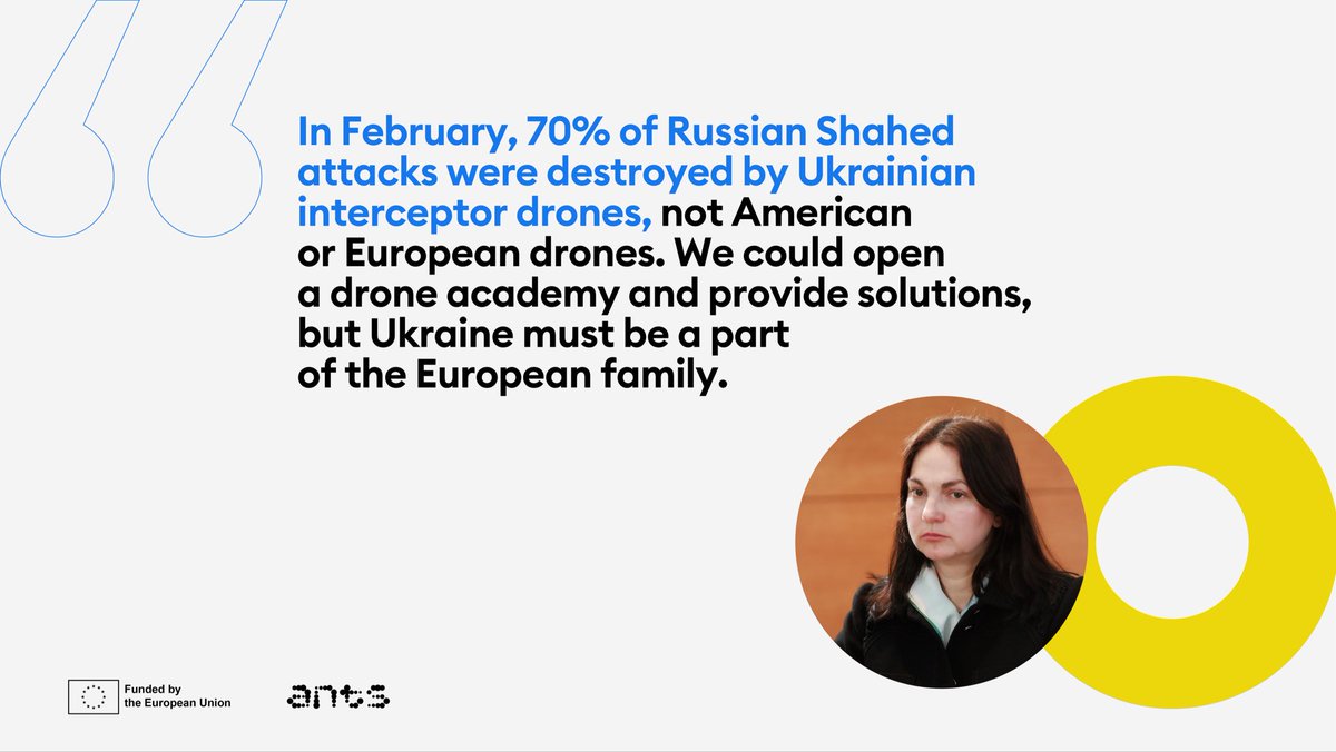 ANTS_NGO's tweet image. «In February, 70% of Russian Shahed attacks were destroyed by Ukrainian interceptor drones, not American or European drones. We could open a drone academy and provide solutions, but Ukraine must be a part of the European family.» — @HopkoHanna (@ICUVua &amp;amp;
@ANTS_NGO) at the