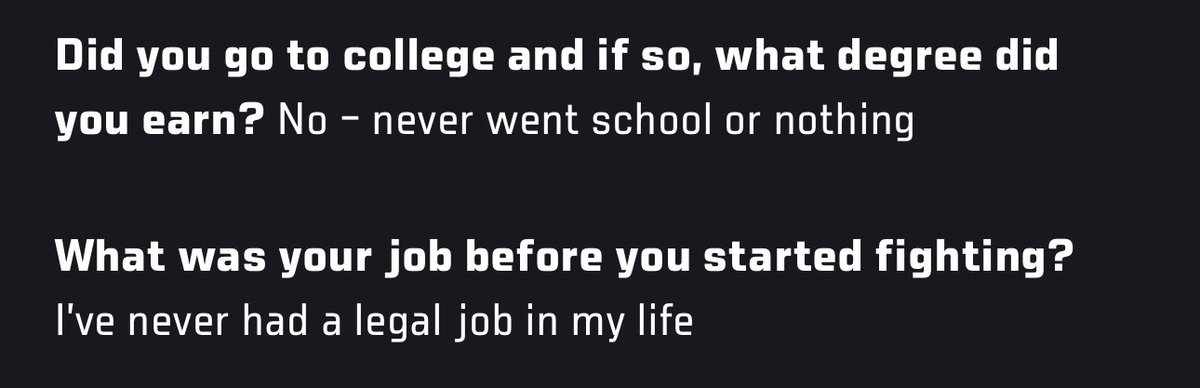 Answers from Shem Rock’s Q&amp;A on the UFC website.

Seems we have more in common than I thought 🎯