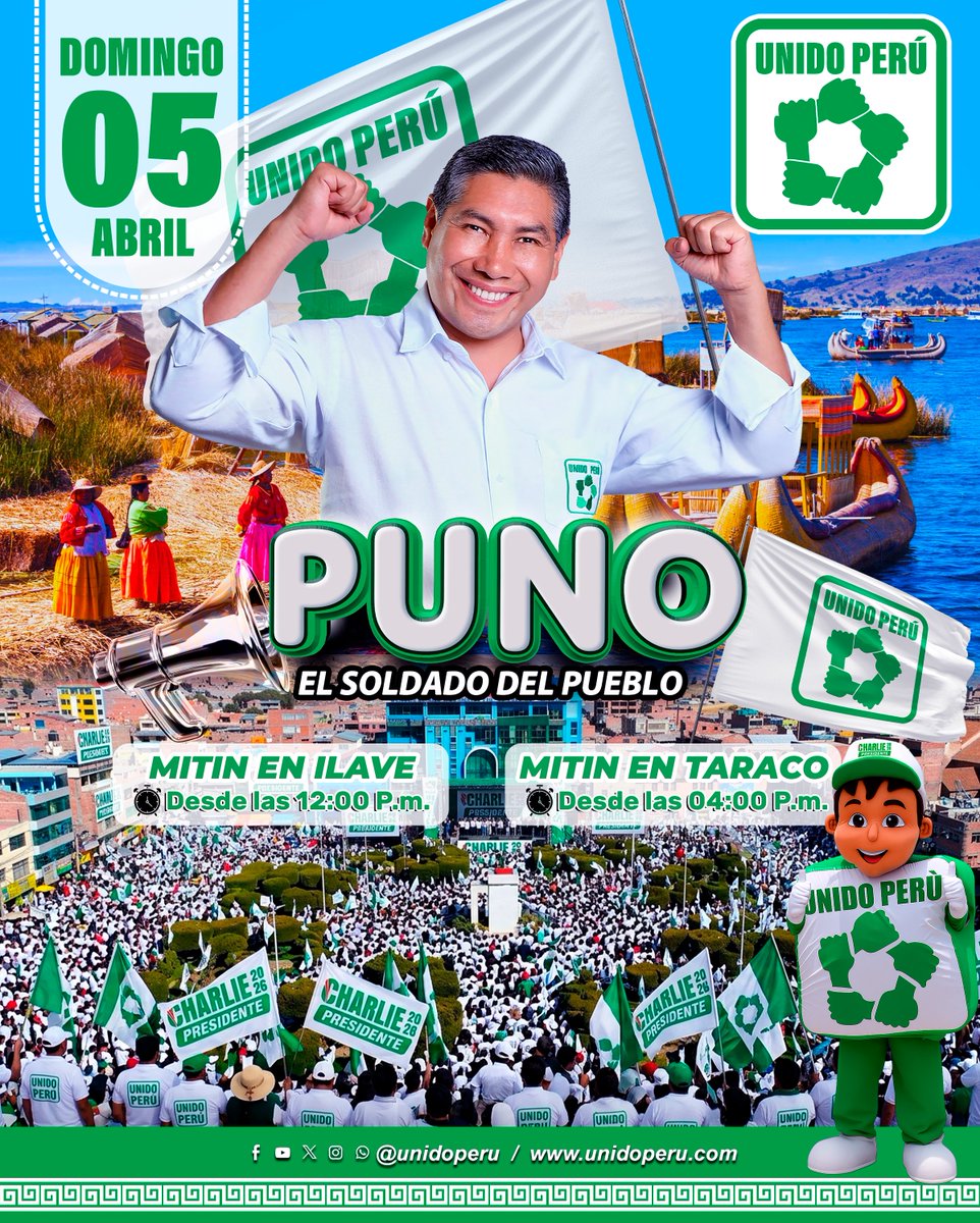 PDUnidoPeru's tweet photo. 📢 ¡𝗚𝗥𝗔𝗡 𝗖𝗜𝗘𝗥𝗥𝗘 𝗗𝗘 𝗖𝗔𝗠𝗣𝗔𝗡̃𝗔 𝗘𝗡 𝗘𝗟 𝗦𝗨𝗥 𝗗𝗘𝗟 𝗣𝗔𝗜́𝗦❗🇵🇪
✅ Nuestro presidente 𝗖𝗵𝗮𝗿𝗹𝗶𝗲 llega con fuerza al sur del país para cerrar esta campaña histórica, llevando esperanza, compromiso y propuestas reales para el Perú profundo. 💪
#UnidoPerú. https://t.co/geuFFtpNyv