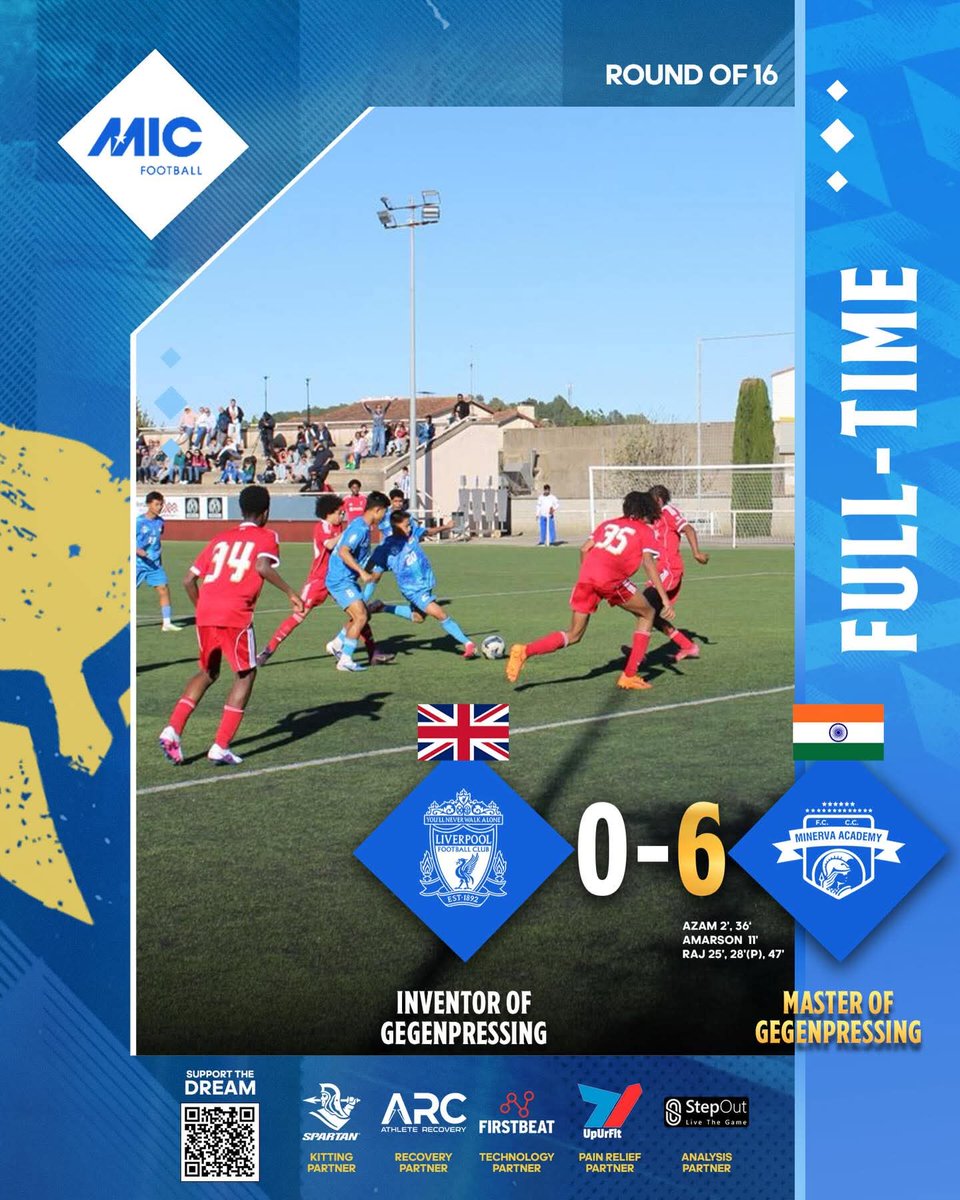 TheSouravH's tweet photo. Liverpool 0 - 6 Minerva Academy
Yes! You read that right!
Minerva Academy does India proud again! ๐ซก
What a time for grassroots Indian Football ๐๐ป Exciting future ahead ๐ฎ๐ณ
#MAFC #WarriorsInSpain #TheFactory #IndianFootball #MICCUP https://t.co/m4DfwTUlyZ