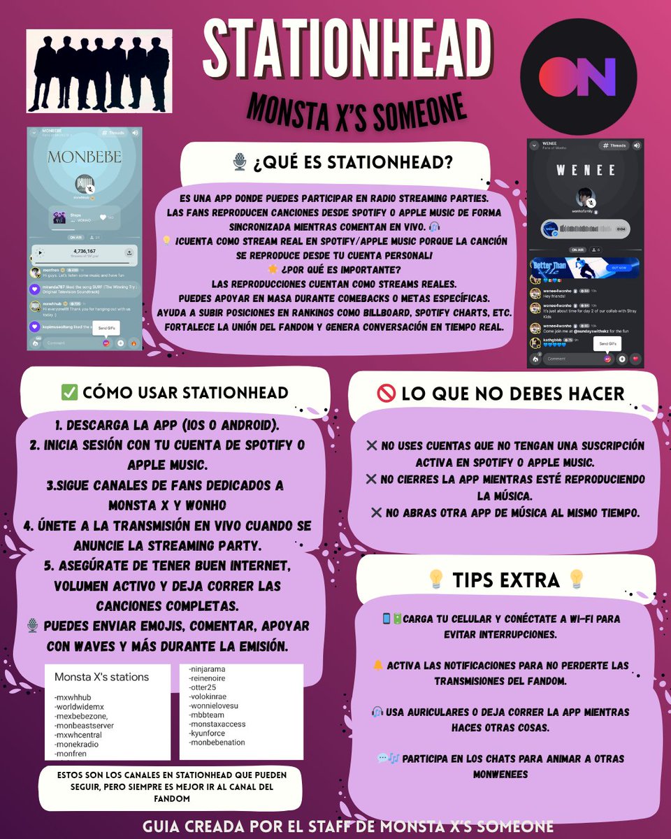 MonstaXSomeone's tweet photo. Si tienes Spotify premium o Apple music Stationhead es nuestro mejor aliado, alguien hace el stream por ti y hay listening parties 24/7. 

Recuerda unirte a las listening parties oficiales de Monsgta X 

#몬스타엑스 #Unfold #언폴드 #MONSTAX #MONSTA_X https://t.co/UUP2oUL30c