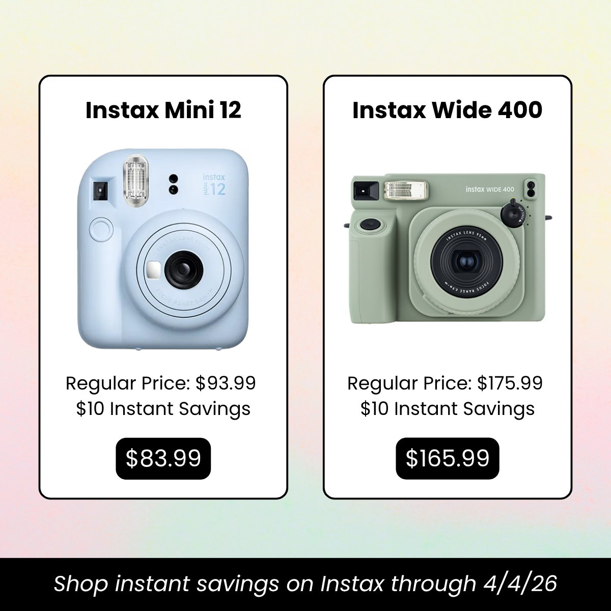 Capture Easter in an Instant with Instax! 🐰

Now through April 4, 2026 - save on select Instax mini and wide cameras! Instax makes it easy to snap, print, and share your favorite moments on the spot.

#fujifilm #instantfilm #instax #bergencountycamera #photo #photography