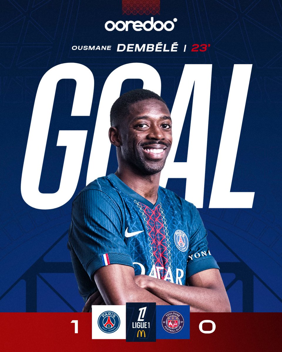 ⏱️ 23’ I Un bijou pour ouvrir le score, signé Ousmane Dembélé. ✨

#PSGTFC (1-0) I #Ligue1