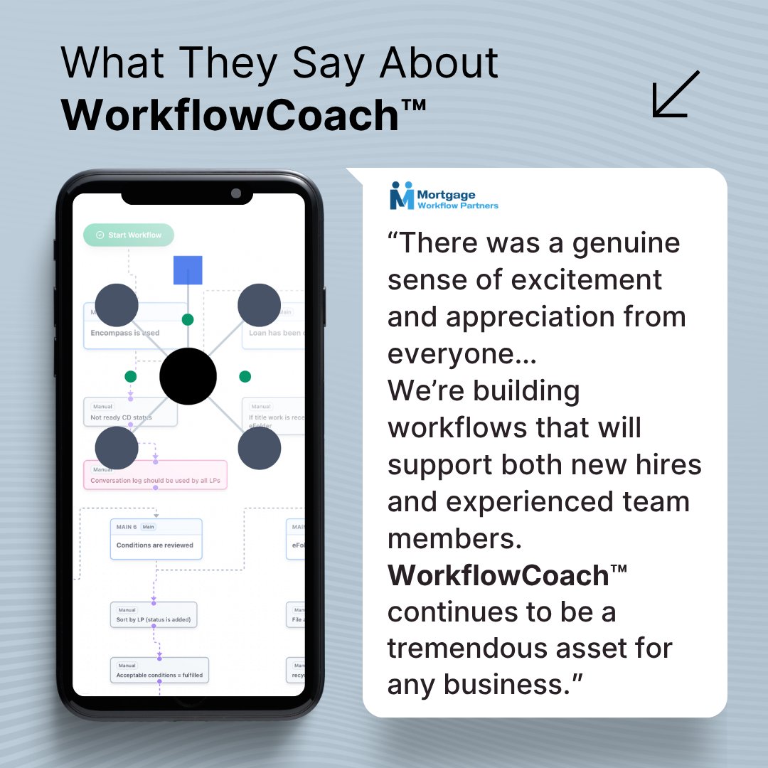 mwp_inc's tweet photo. ✅ Don’t take it from us, hear it directly from a team using WorkflowCoach™.

Want to see how it could work for you? 
👉 https://t.co/W8eQK79p14

#mortgagetips #WorkflowAutomation https://t.co/8kVW59Ag6m