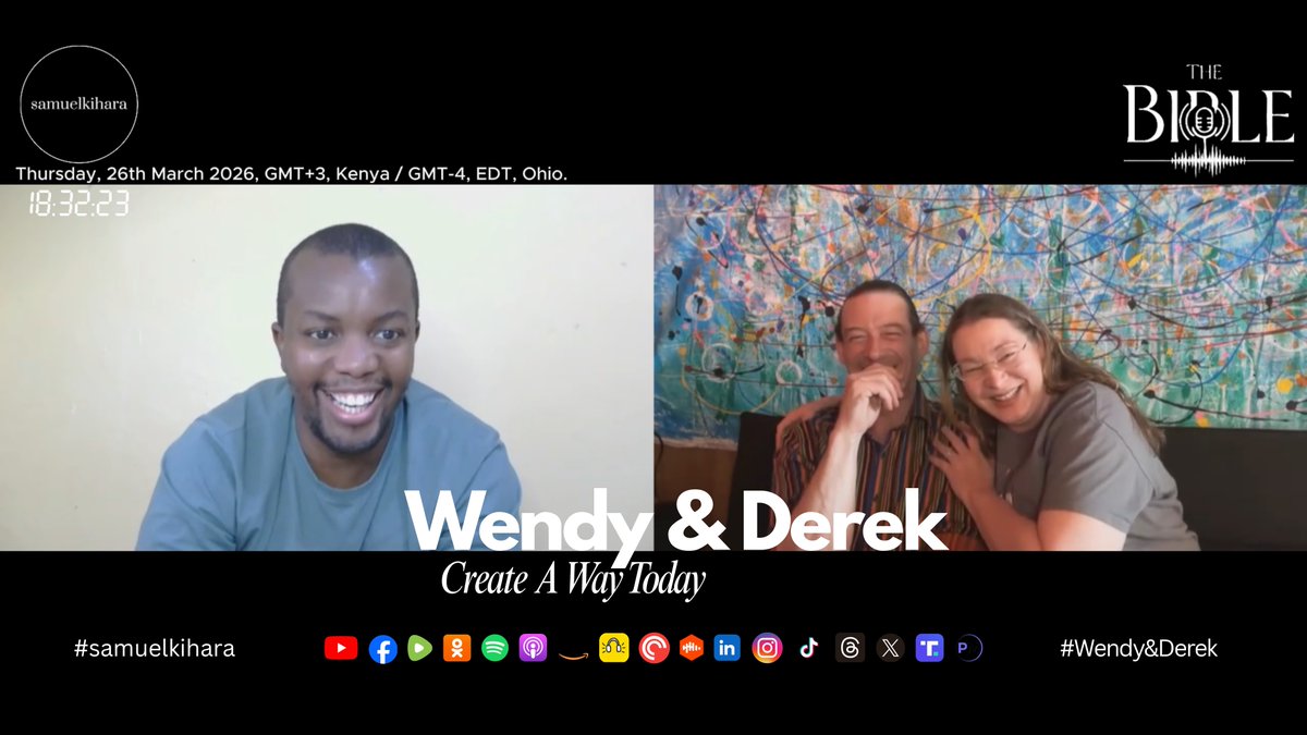 samuelkihara_sk's tweet photo. Wendy and Derek Carrick-Hadinger | Create a Way Today. (Ep107)
26.3.2026, 1814 Hrs GMT+3, Kenya / 1114 Hrs GMT-4, EDT, Ohio, USA.

🌐 https://t.co/4cIsA7hCBG

🎞️ https://t.co/rWbwgOdUU7

🎧 https://t.co/VwoiaGZh3z

#samuelkihara #thebiblepodcast #podmatch #WendyandDerek https://t.co/6ePOX9lkIS