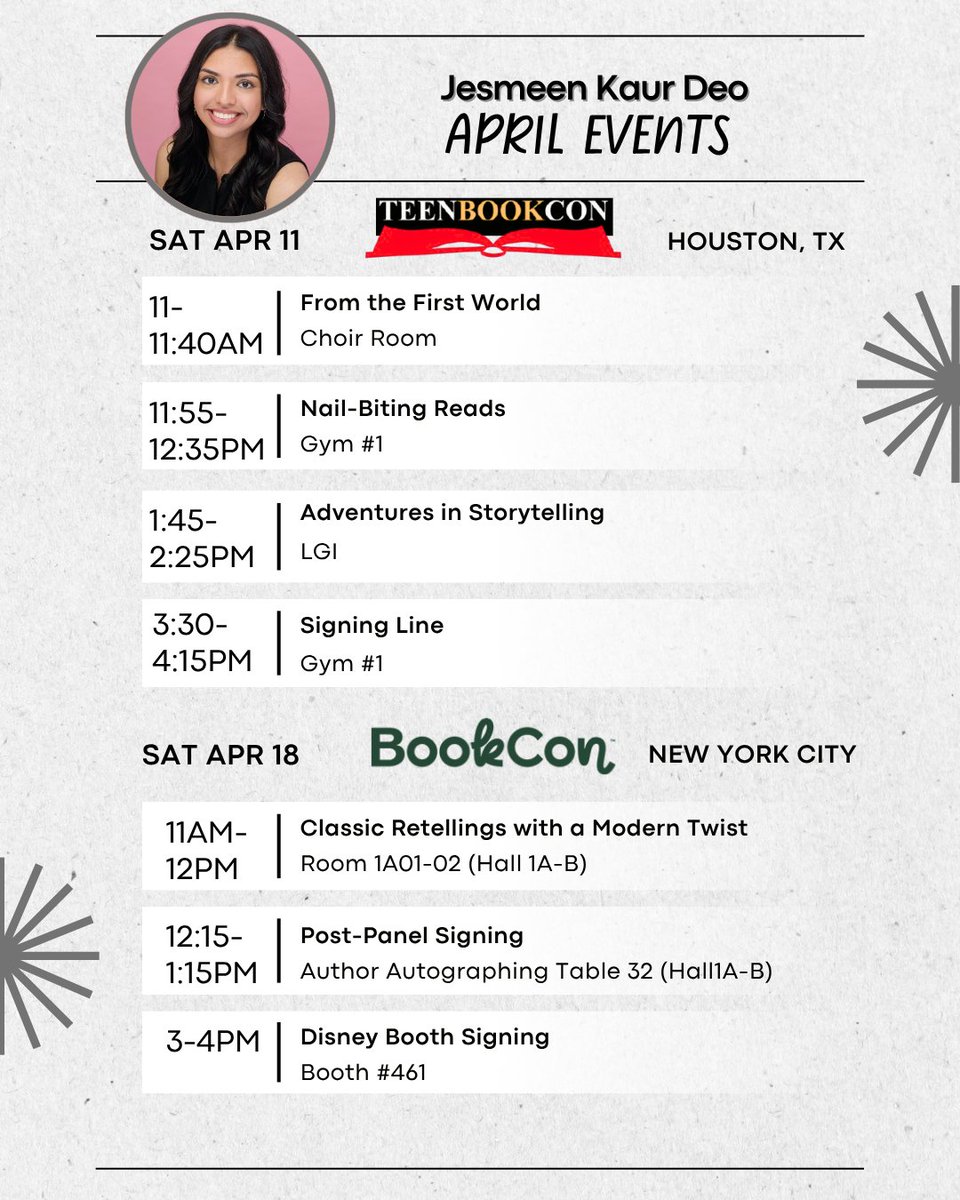 JDeoWrites's tweet photo. dropping my April event schedule here, we going ✈️ houston and nyc. hope to see you if you're going to either of these cons!! https://t.co/OslkHHwmCZ