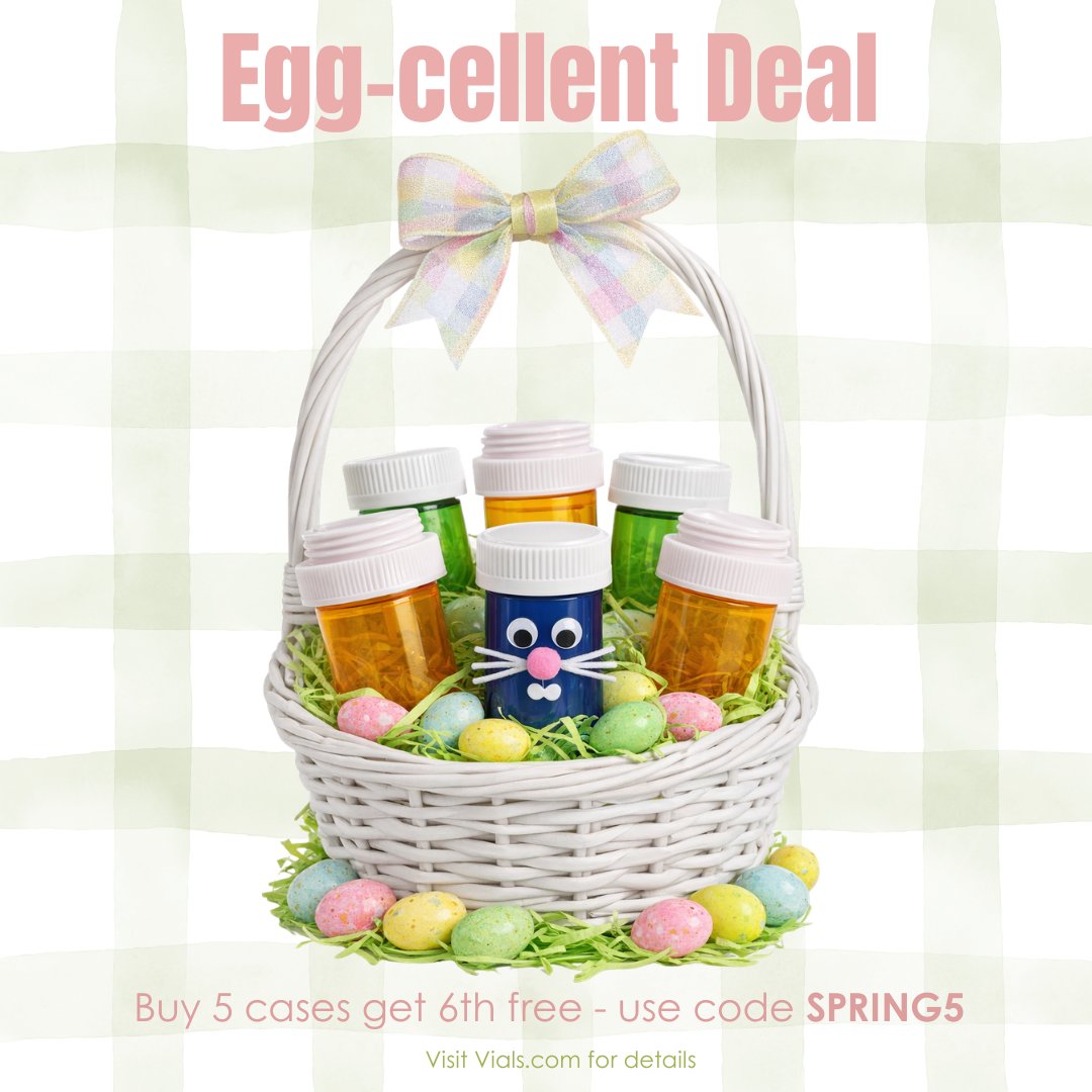 vials's tweet photo. Don't miss these egg-cellent savings!  Buy 5 cases of vials or ovals and get a 6th free with discount code SPRING5. 🐣 #SpringSavings https://t.co/OLuNskbfu2