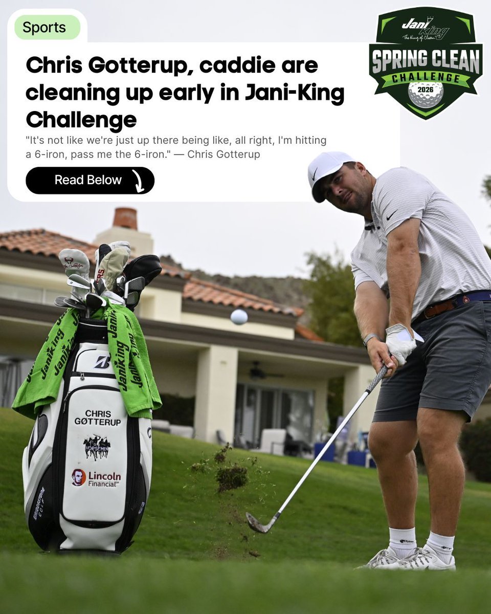 JaniKingClean's tweet photo. Behind every great player is a great caddie. And behind every great business is a great cleaning partner.
@BradyStockton @ChrisGotterup
Read more here -> https://t.co/oPjDYpKcMk
@TheCaddieNetwork  @GolfWeek 
#JaniKing #SpringCleanChallenge #PGATour #ChrisGotterup #KingsOfClean https://t.co/lhzyJwtJgY