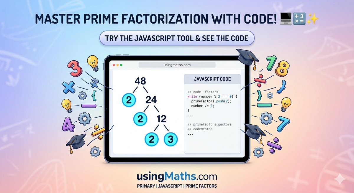 useOfMaths's tweet image. Math + Code = 🧠💡 

Help students master Prime Factorization with our interactive JavaScript guide! Perfect for primary learners and teachers looking to bring STEM into the classroom. 

Try the tool &amp;amp; see the code: usingmaths.com/primary/javasc…

#MathChat #STEM #Coding #PrimaryMaths