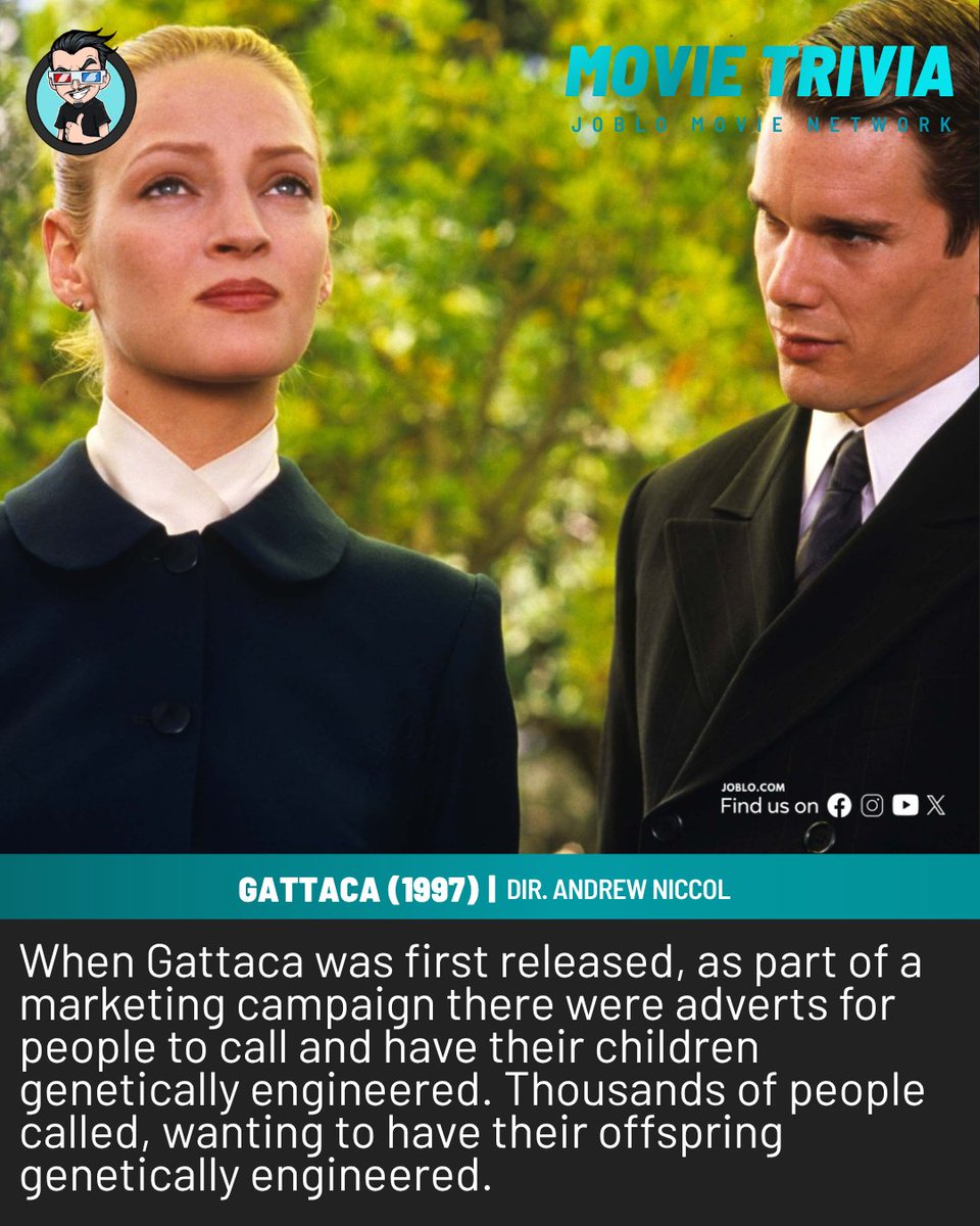joblocom's tweet image. Movie Trivia: Gattaca (1997) 🎥
  #MovieTrivia #Gattaca #SciFiMovies #AndrewNiccol