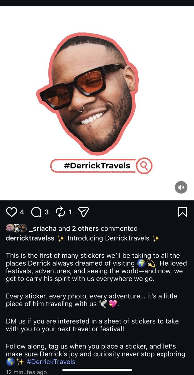 Friends of Derrick, please follow our Instagram we created in commemoration to him 🤍 — @ DerrickTravelss on IG ! 🪽