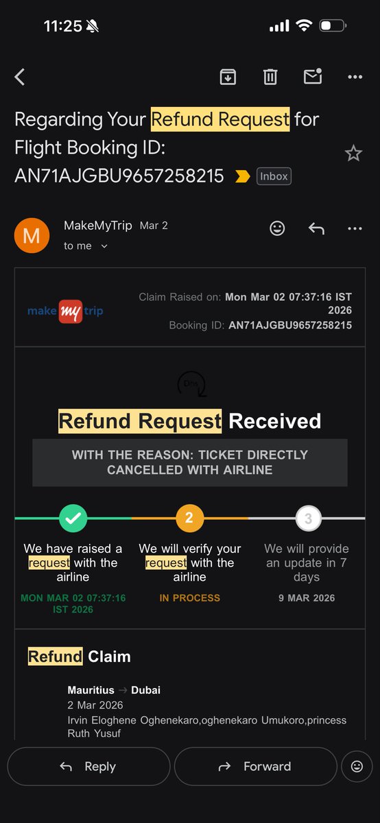 UKaroabam's tweet photo. @makemytrip it’s been over a month  since I requested for refunds, up till now nothing has been done… I booked the flight with Emirates airline on your platform pls do the needful and refund my money .. thank you https://t.co/TP86N5FzF2