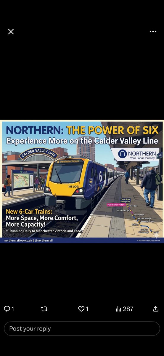 m_eppy83's tweet photo. @alexhornbyrail @northernassist can you confirm whether this is true? The services on the Calder Valley Line are appalling at the moment. Punctuality and number of seats are a serious issue https://t.co/Di5chckD1N