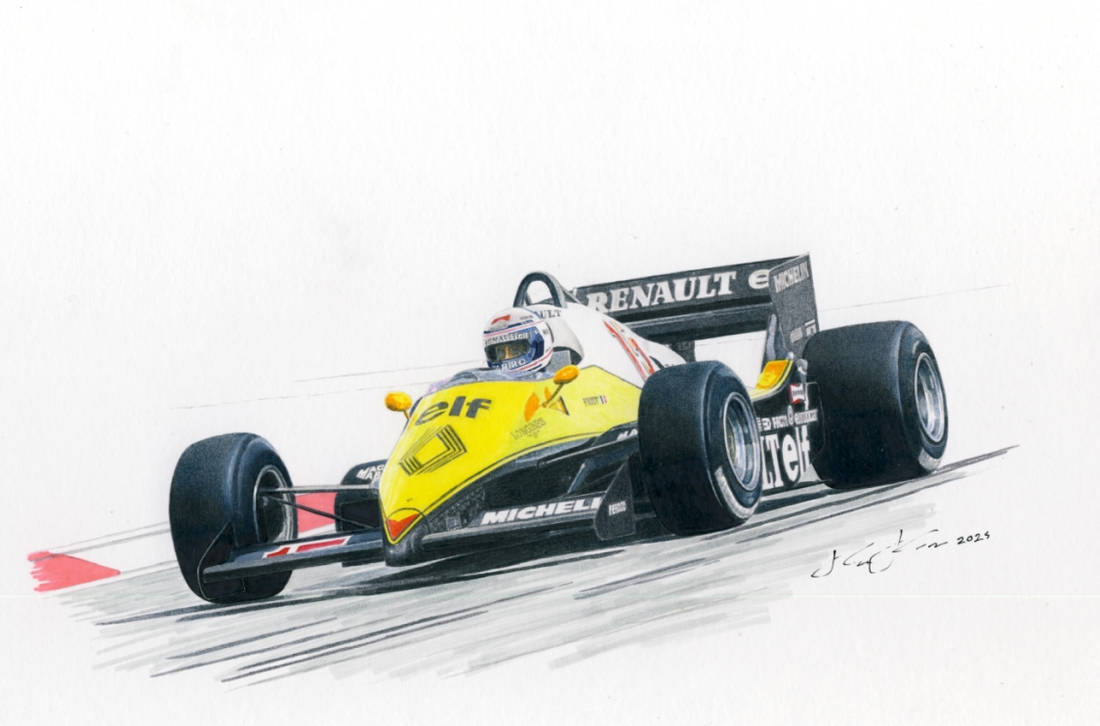 Retromania4ever's tweet image. Alain Prost 🇫🇷 Driving the #Renault RE40 (Art by Miha Furlan)
#Formula1