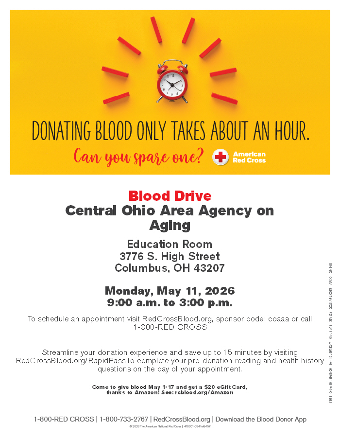 COAAAging's tweet photo. On Monday, May 11, we will be hosting a blood drive with the @ARCcsor from 9:00 AM to 3:00 PM in our Education Room. Free, convenient parking will be available for all attendees. Schedule an appointment online: https://t.co/bdgIrMhJOg. https://t.co/HJ0k5EzLEM