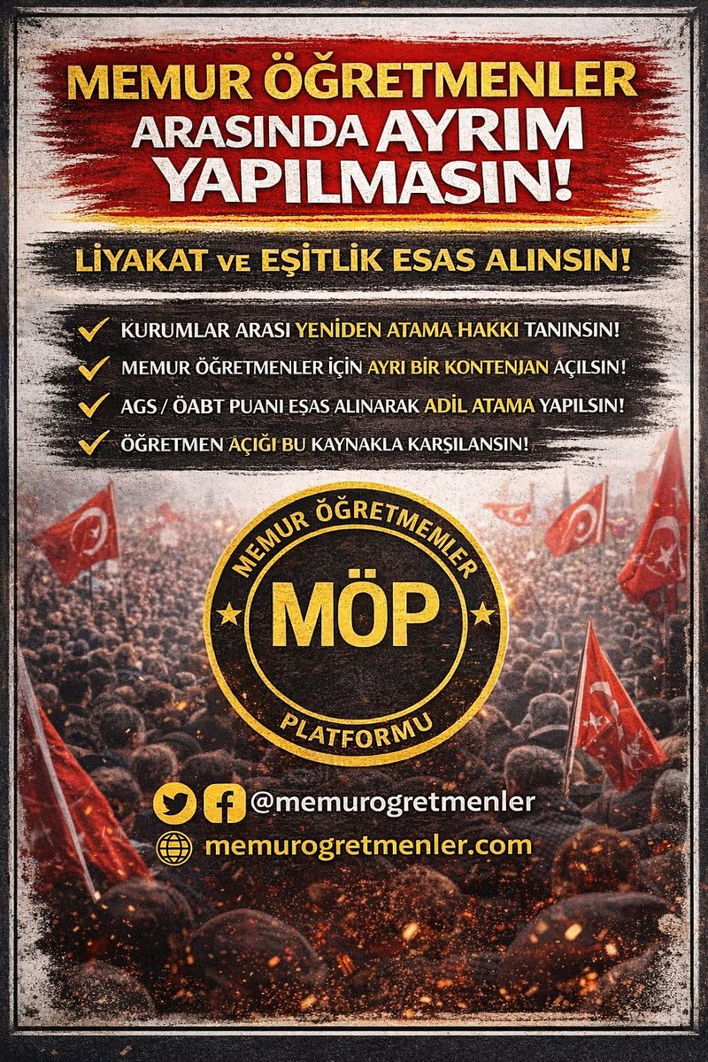 Sn <a href="/isamesihsahin/">İsa Mesih Şahin</a>

#MemurÖğretmenler kurumlar arası yeniden atama talep ediyor.

Alan değişikliği, shcek, akademisyen, milli sporcular sınavsız geçiyor.

Kpss ile atananlar arasında ayrım eşitliği bozuyor. 

<a href="/cftcblnt/">Bülent ÇİFTCİ</a> <a href="/farukyelkenci/">Ömer Faruk Yelkenci</a> <a href="/NazimMavis/">Dr. Nazım Maviş</a> <a href="/drbetulsayan/">Dr.Betül Sayan Kaya 🇹🇷</a> <a href="/ProfDrAGurcan/">Ayşen Gürcan</a> <a href="/tcmeb/">Millî Eğitim Bakanlığı</a>