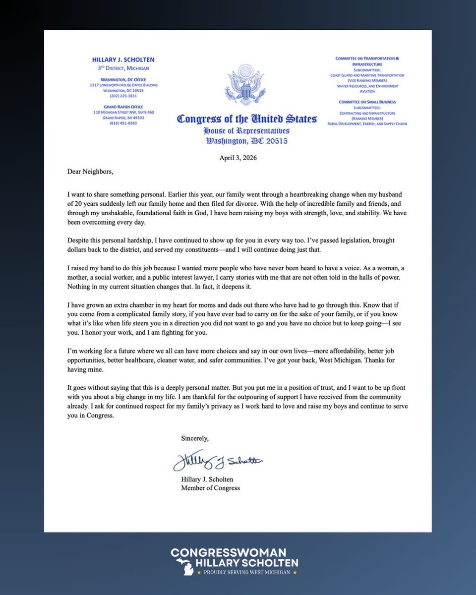 Congresswoman Hillary Scholten tweet media