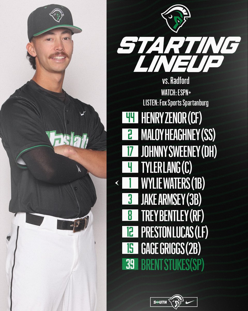 UpstateBSB's tweet photo. The starting 9️⃣ this afternoon at Radford!

📺 https://t.co/XpmY6lCNpr
📻 https://t.co/RdfvbEAN9i
📊 https://t.co/SeVRTPoAyg

#SpartanArmy  ⚔️ https://t.co/nttL1aH5zs