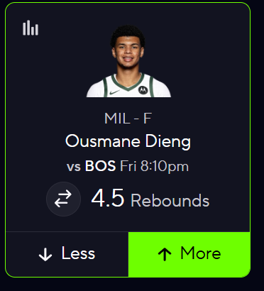 MySpariEdge's tweet image. DFS Optimizer 🎯 Ousmane Dieng o4.5 Reb

-115 PrizePicks 🆚 -147 FanDuel. We're getting great EDGE on the DFS platform!

#GamblingX | #PrizePicksNBA