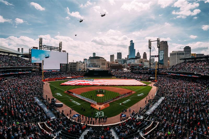 DetroitTigersPR's tweet photo. Today's paid attendance of 45,008 is the largest crowd for a home opener at Comerica Park since April 4, 2017, which had a paid attendance of 45,013. https://t.co/4muRDLPht0
