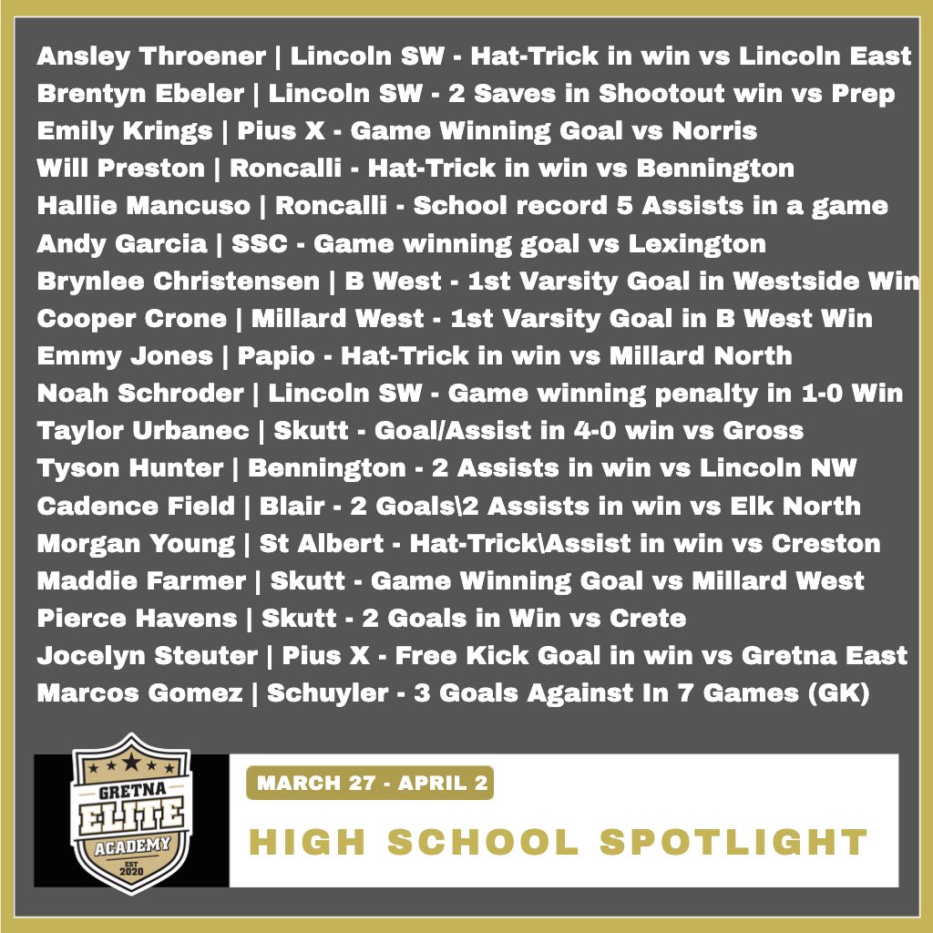 GretnaEliteAcad's tweet image. It’s High School spotlight time ✅

Week 2 in the books in Nebraska &amp;amp; Iowa just getting rolling 👀

We love watching you all play &amp;amp; as with each season please message us with any highlights 👌🏻

#GEAInHighSchool #Represent #BeElite