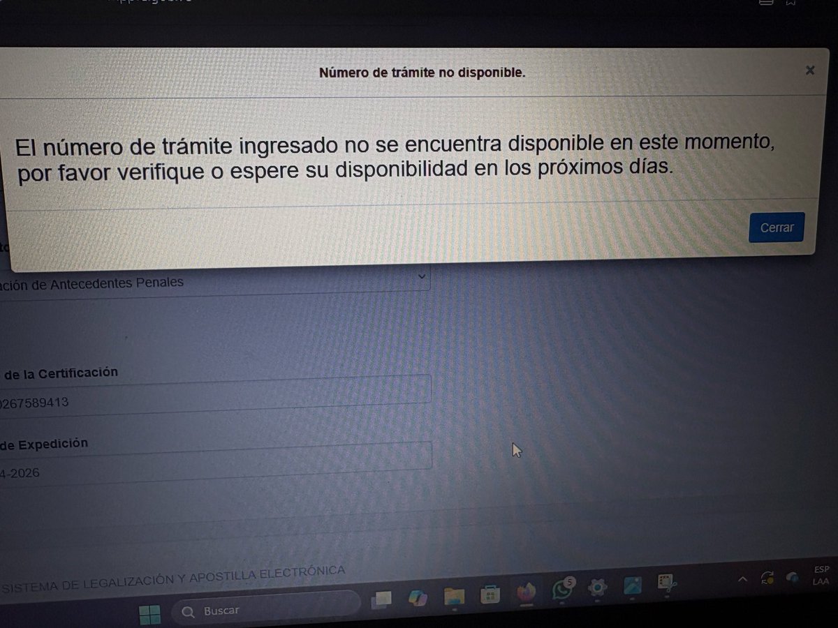 salyrosasgrace's tweet photo. @mccoam @arcadiojose21 Buenas tardes, me encuentro tratando de apostillar mis antecedentes penales y me indica este error https://t.co/iOKFNmW2Pi