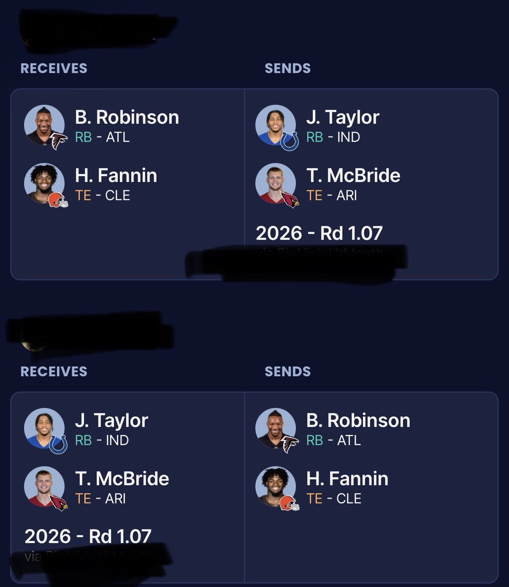 BuddyChex's tweet photo. @DynastyDadFF good move for a Retool? No TEP, SF, 12 team start 9 https://t.co/OY4IJUrvok