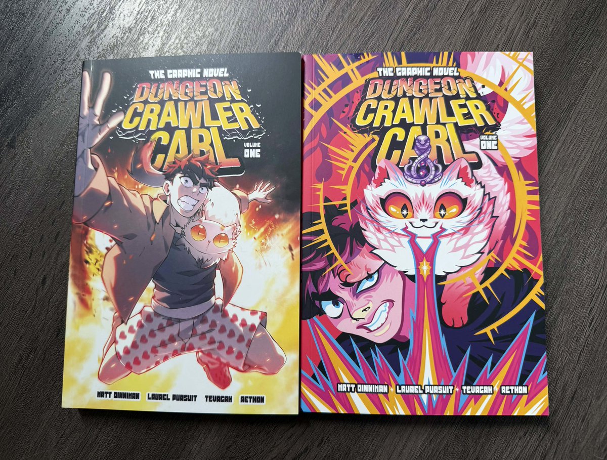 AethonBooks's tweet image. Wow. Just got my review copies for the DCC Graphic Novel (original and variant @yoshisquared cover). 

These look unbelievable. People are gonna go crazy. 
#dcc #dungeoncrawlercarl #comics #manwha #webtoon