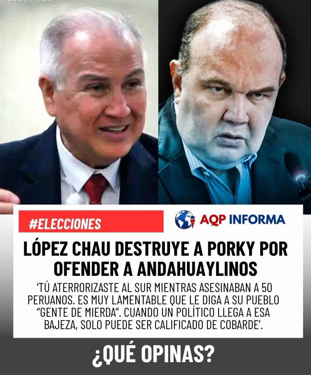 AqpInforma's tweet photo. Alfonso López Chau criticó a "Porky" por insultar a Andahuaylinos.

@rlopezaliaga @LopezChauNava https://t.co/Q4YMhsS7Wf