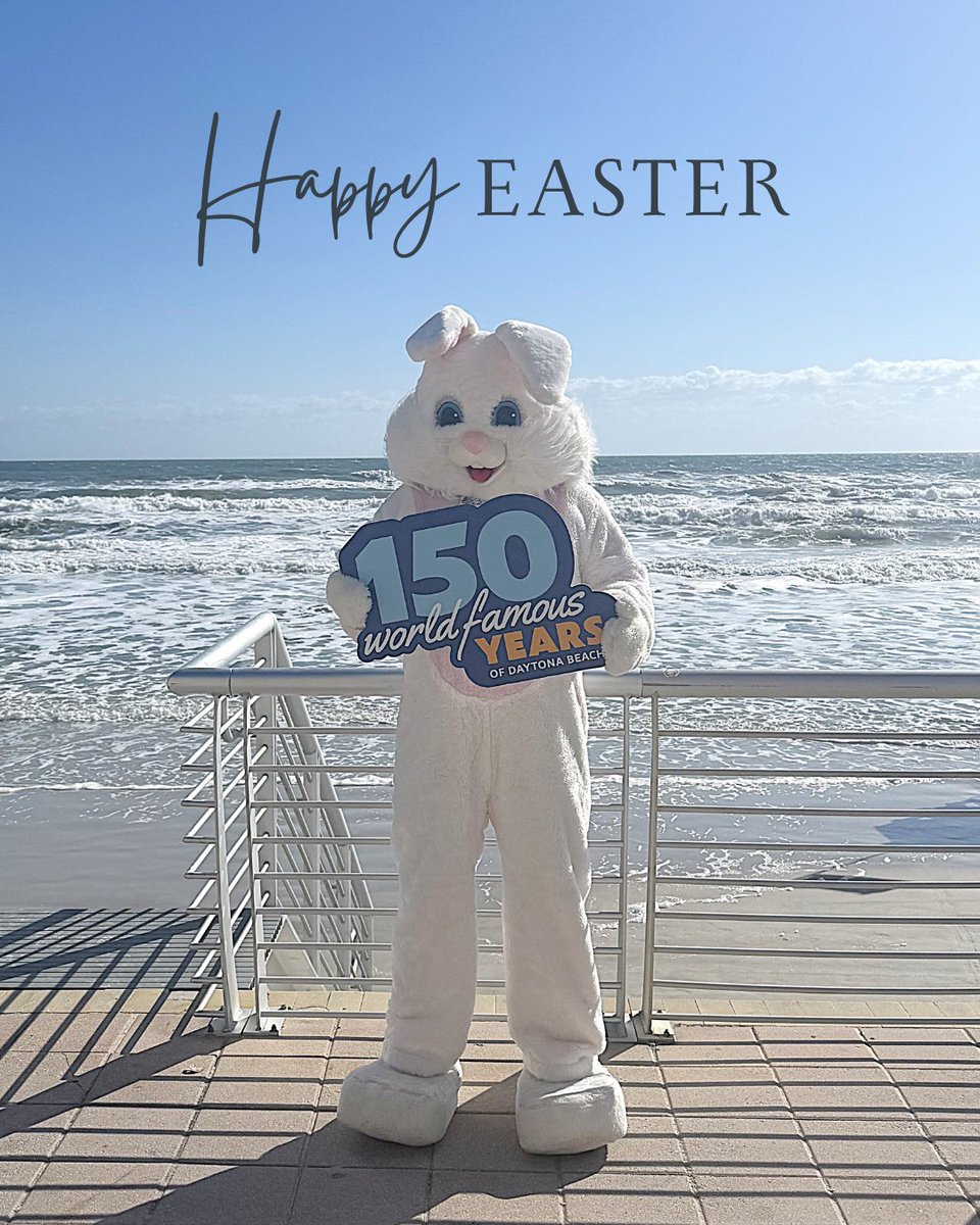 CityDaytona's tweet photo. Hopping into 150 years of world-famous Daytona Beach and wishing you and your family an egg-cellent Easter!

#WorldFamousDaytonaBeach  #DB150    #150WorldFamousDB   #HappyEaster2026 https://t.co/XV65k8L7NT