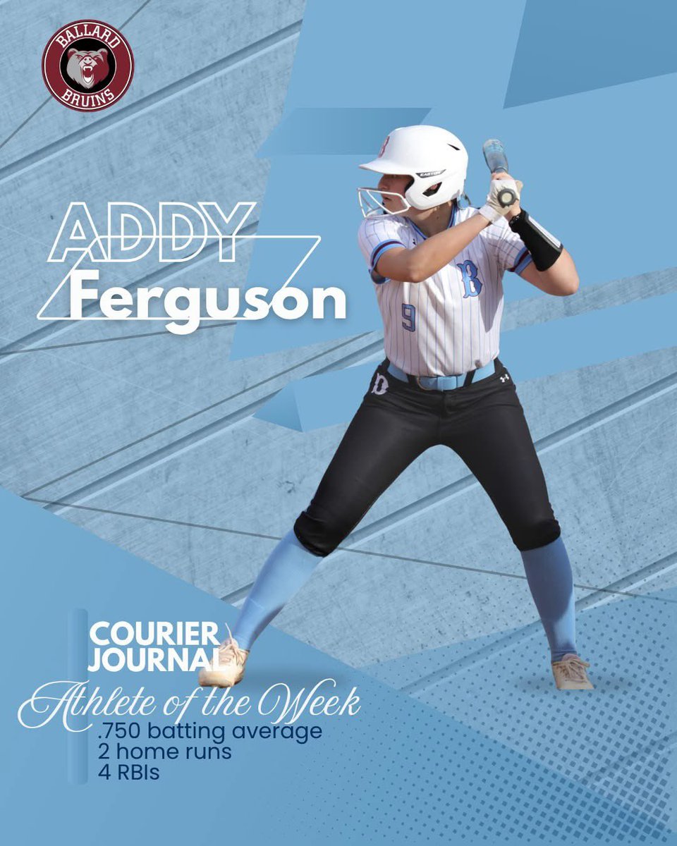 BallardSoftball's tweet photo. Congratulations Addy on being voted Courier-Journal Sports athlete of the week!! Thank you to everyone who took the time to recognize Addy's hard work by voting for her. This freshman works hard and will have many more great weeks for her team in the future.  Great job, Addy!! https://t.co/lKqf0sqB46