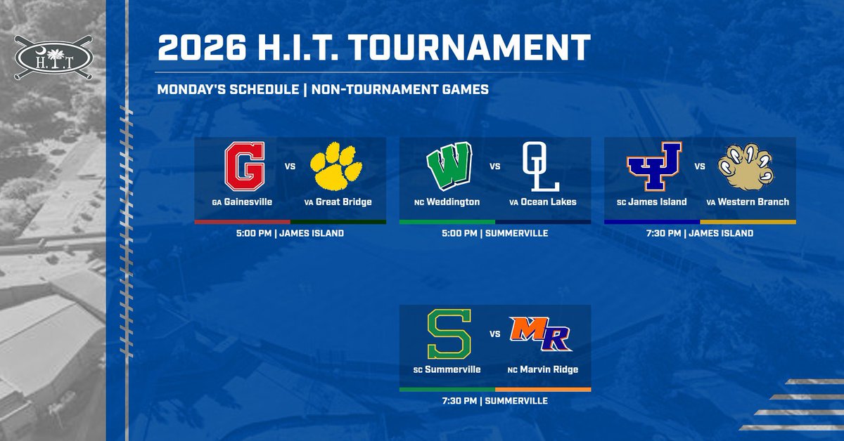 BaseballHanahan's tweet photo. Here is the Monday schedule for the H.I.T Tournament! https://t.co/IvtV8O26dk