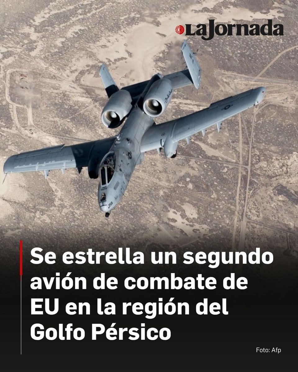 lajornadaonline's tweet photo. 🟥 Un segundo avión de combate de la Fuerza Aérea de Estados Unidos se estrelló en la región del Golfo Pérsico, y el único piloto fue rescatado sano y salvo, reportó el diario 'The New York Times' citando a dos funcionarios estadunidenses que hablaron bajo condición de anonimato para tratar asuntos operativos.

Lee más aquí 👇
https://t.co/HKczSkg9Kl