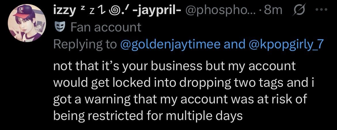 Putting out “targeted tweets” when this is your explanation for not dropping tags is an insane low. Thanks for blocking me btw 😚