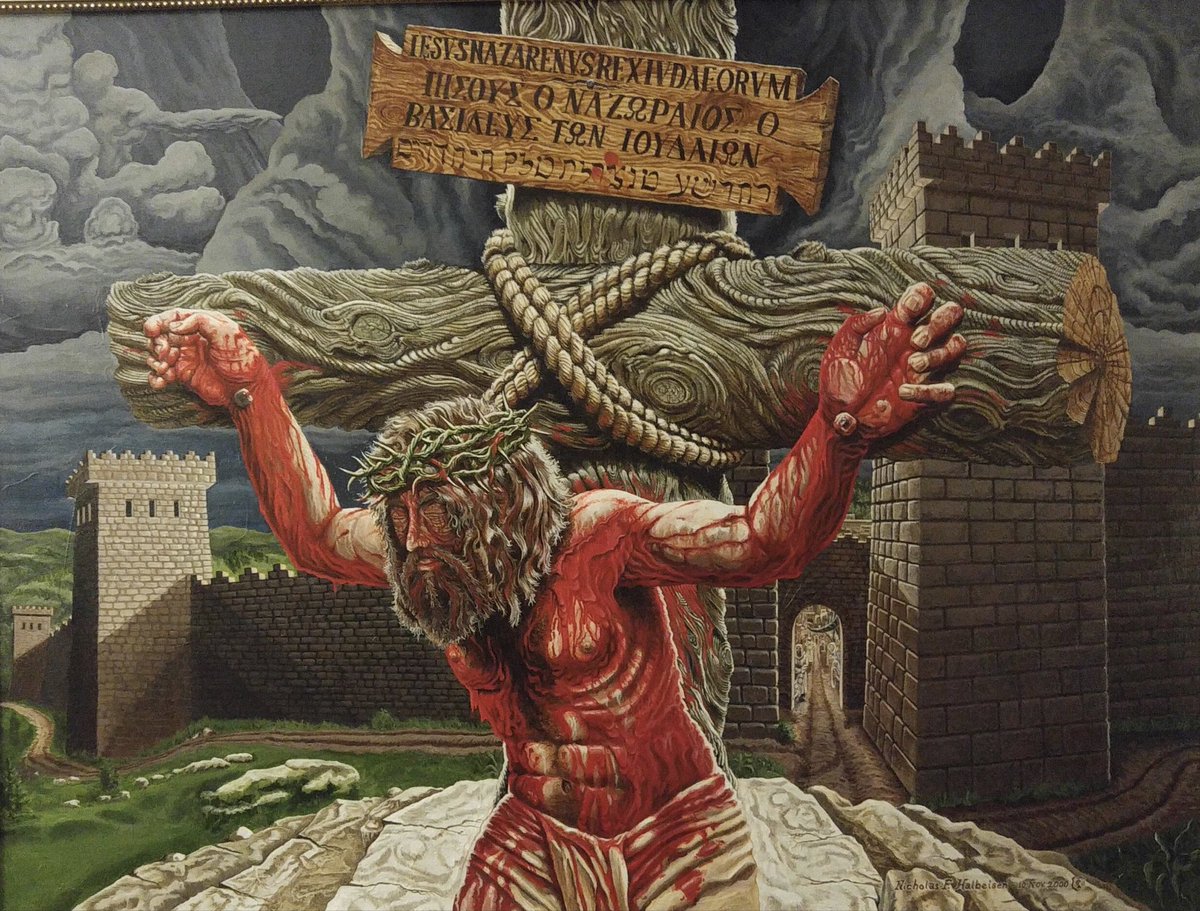 NickHalbeisen's tweet photo. ￼ 03 April 2026

A Crucifixion Painting

I was moved to paint this picture of Christ crucified over a nine month period about 25 years ago.  It is acrylic on canvas, entitled His Indescribable Gift (inspired by the Scripture from 2 Corinthians 9:15 (NIV) “Thanks be to God for his indescribable gift!”  I pray this Good Friday you will remember what an indescribable gift God the Father has given to us in His Son, Jesus Christ!
#crucifixion #GoodFriday #Christian #art #Salvation