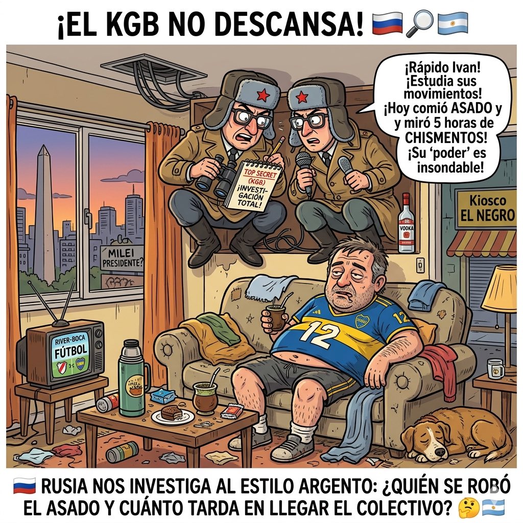 LeonardoMollard's tweet image. El manual de siempre: si la economía no arranca y el asado está caro, la culpa es de un espía ruso que nos mira por el ventilador. ¡Menos fantasía y más gestión! 🚩🕵️‍♂️

#OperacionRusa #HumoRuso #CortinaDeHumo #SideRusa #InteligenciaArgentina