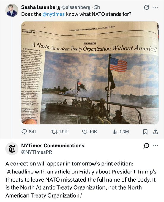 ferozwala's tweet image. The NEW YORK TIMES to issue a correction over the MEANING OF NATO 

#NYT @NATO