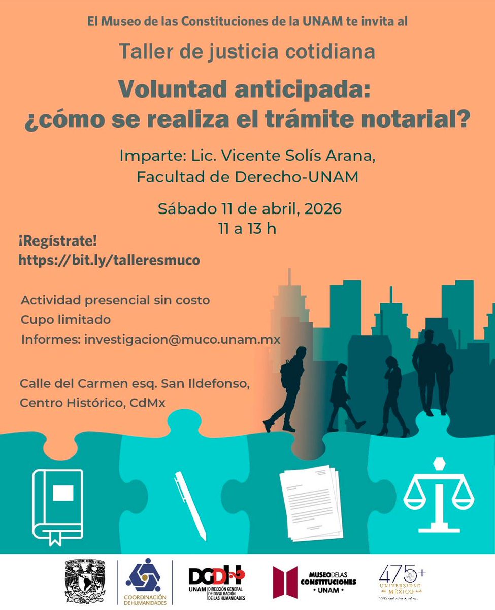 MConstituciones's tweet photo. Aparta tu lugar para el próximo taller de #JusticiaCotidiana, conoceremos sobre la voluntad anticipada y su trámite ante notario.
Sábado 11 de abril, 11 a 13 h.
¡Regístrate! https://t.co/sMpi54cnpq https://t.co/XiF60qSFhl