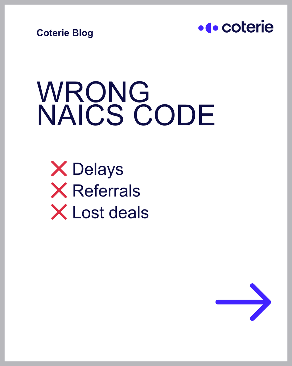 CoterieIns's tweet image. Coterie evaluates NAICS codes to determine instant eligibility or decline, so agents can pre-screen prospects, set accurate expectations, and avoid wasted submission time. 

Read more: hubs.la/Q049zm6j0

#naics #smallbusinessinsurance #insuranceagent #insurance