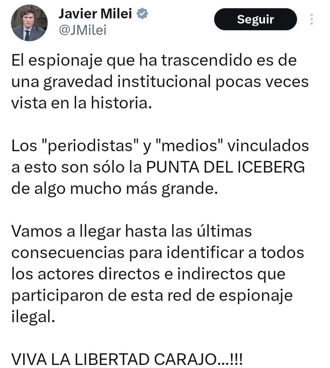 ESCÁNDALO DE ESPIONAJE RUSO EN ARGENTINA  

El 3 de abril de 2026, Milei denunció una operación de espionaje ruso (“La Compañía” / SVR) que en 2024 pagó cientos de miles de dólares para publicar al menos 250 artículos en más de 20 medios argentinos.Objetivo: desacreditar a Milei,