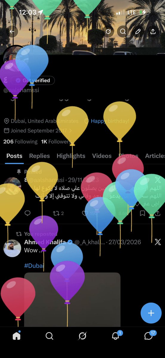 aalshamssi's tweet photo. It’s my birthday 🎈 https://t.co/gFtaidmEek