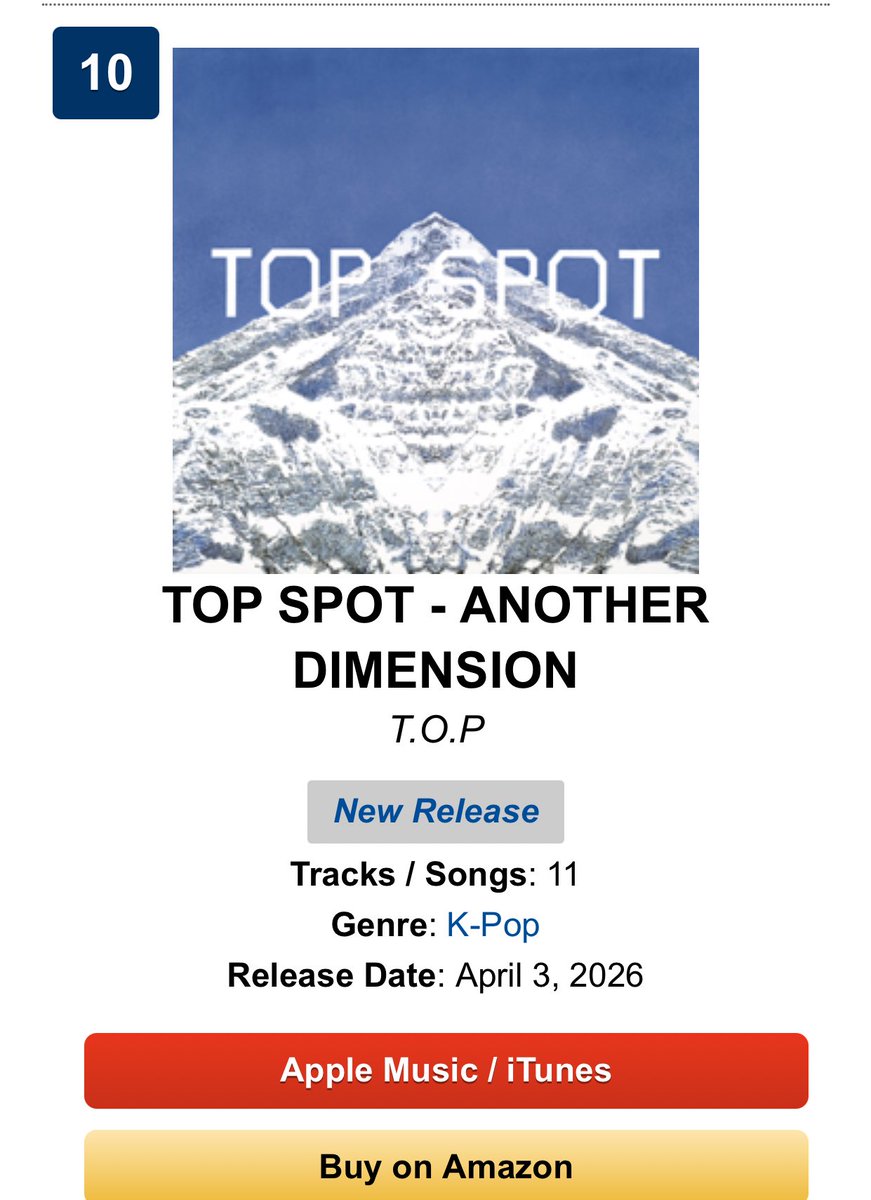 BBWorldTrends's tweet image. Gotta sleep now 🥹. CONGRATULATIONS #T.O.P. What an epic comeback after 13 yrs as a Soloist w a debut Album.

iTunes US Top Pop Albums
#4- #T.O.P #ANOTHER_DIMENSION

iTunes US Top Albums 
#10- (+3) New Peak- #ANOTHER_DIMENSION 

 T.O.P ANOTHER DIMENSION OUT NOW
#TTTOP