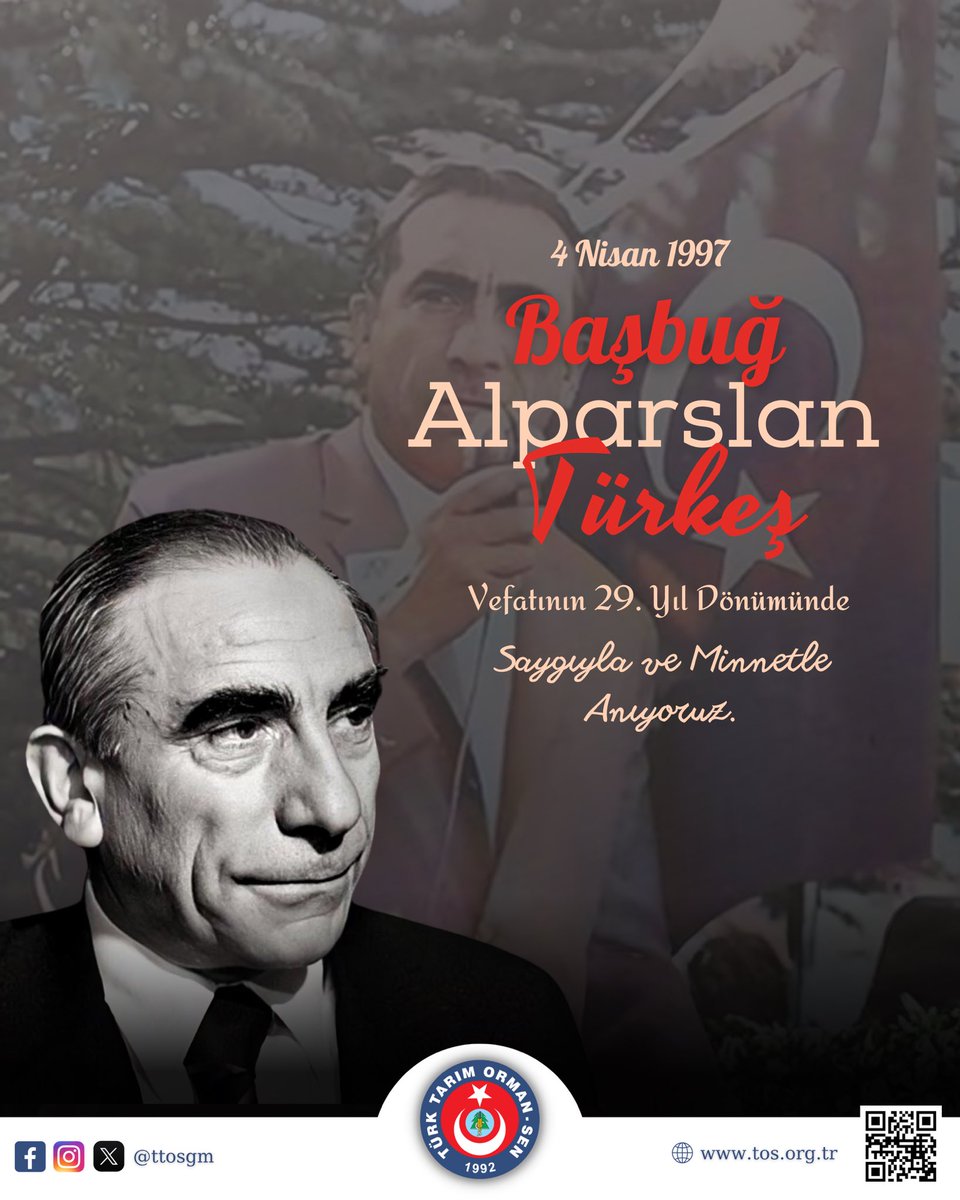 ttosgm's tweet photo. “Hepiniz birer Türk Bayrağı’sınız. Bayrağı lekelemeyin, kirletmeyin yere düşürmeyin.” 

Ömrünü “Türk Milliyetçiliği” davasına adamış olan, büyük dava ve devlet adamı Başbuğ Alparslan Türkeş’i vefatının 29. yıl dönümünde rahmetle, saygıyla ve minnetle anıyoruz. 

@AhmetDemirciTOS 
Genel Başkan
Yönetim Kurulu Adına